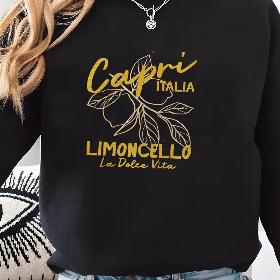 Capri Limoncello Short Sve T-shirt | Italian Cocktail Aperitivo Shirt | Boho Lemons Graphic Italy Tee, Gift For Her Sweatshirt