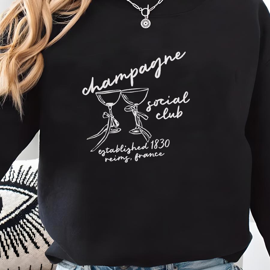 Champagne Social Club Short Sve T-shirt | Boho Vintage Style Graphic Tee | Gift For Her, Girl’s Trip, Bachelorette Sweatshirt