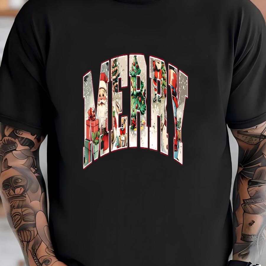 Retro Merry Christmas Crewneck Sweatshirt Cozy Christmas Sweater Holiday Season Sweatshirt Family Christmas Gift Sweatshirt For Women T-shirt