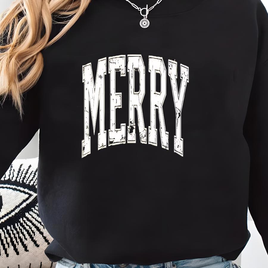 Retro Merry Christmas Sweatshirt, Cute Holiday Hoodie For Women, Cozy Winter Pullover, Festive Crewneck Outfit, Vintage Gift Idea For Her Sweatshirt