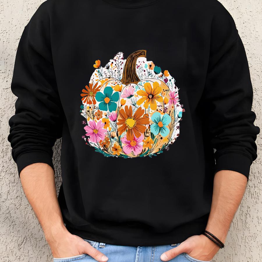 Autumn Pumpkin Sweater,floral Pumpkin Sweatshirt, Boho Fall Pumpkin Sweater,girl Pumpkin Fall Sweater,fall Season Sweater,retro Fall Flowers Sweatshirt