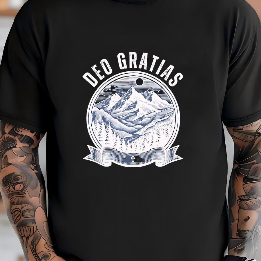 Deo Gratias Catholic Hoodie: Mountain Faith Shirt T-shirt