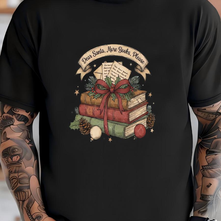 Christmas Reading Long Sve Shirt: Dear Santa, More Books Please, Christmas Books T-shirt