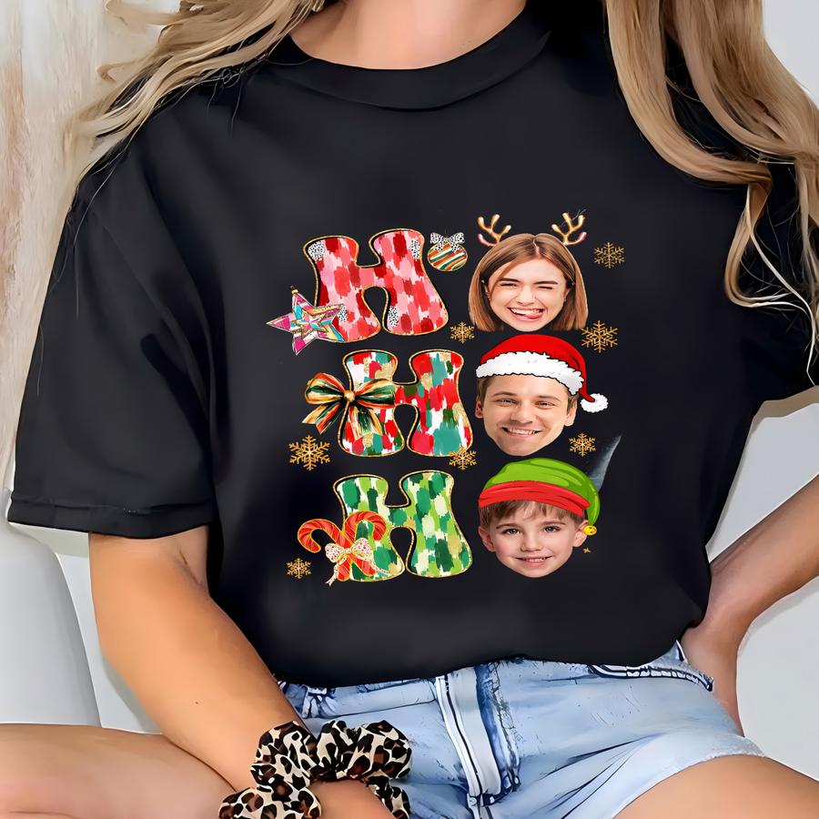 Custom Face Christmas Sweater For Men Women,custom Christmas Face Family Matching Shirt, Personalized Ho Ho Ho Christmas Sweater,holiday Tee T-shirt