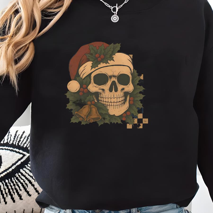 ® Skeleton Christmas Santa T-shirt, Funny Skeleton T-shirt, Old School, Skull Retro Halloween Shirt _cm76 Sweatshirt