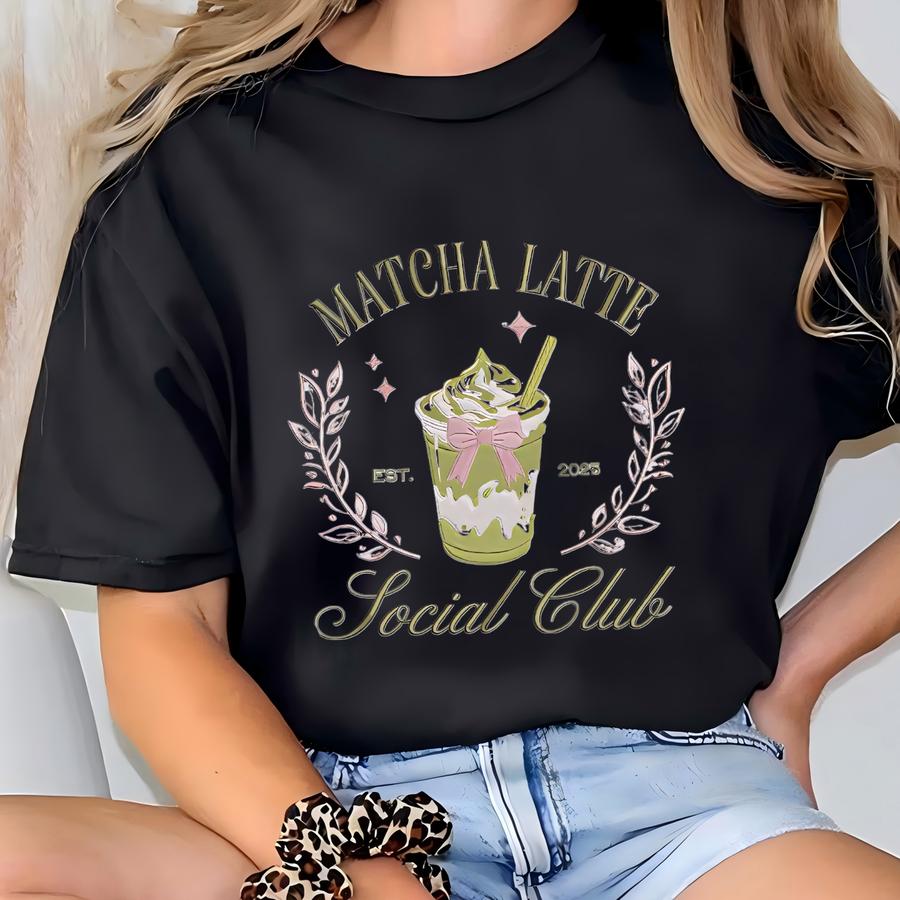 Matcha Latte Social Club Sweatshirt: Aesthetic Drink With Bow Sweatshirt T-shirt