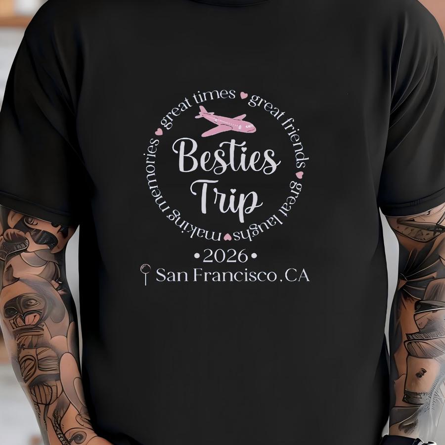 Besties Trip Sweatshirt, San Francisco 2026, Cute Airplane Travel, Girls Trip Sweatshirt, Friendship Goals, Vacation Crewneck T-shirt