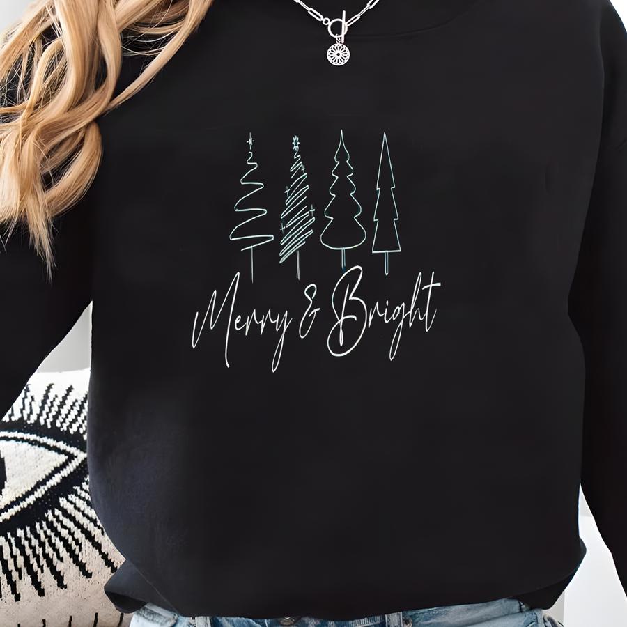Merry Bright Christmas Tree Sweatshirt: Merry And Bright Holiday Sweatshirt Sweatshirt