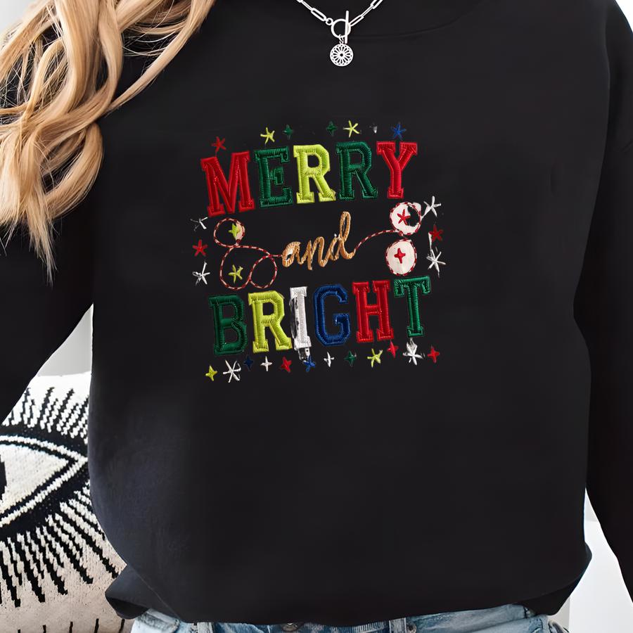 Merry And Bright Christmas Sweatshirt | Family Christmas Sweatshirts For Women | Cozy Holiday Sweatshirt | Cute Christmas Sweatshirt