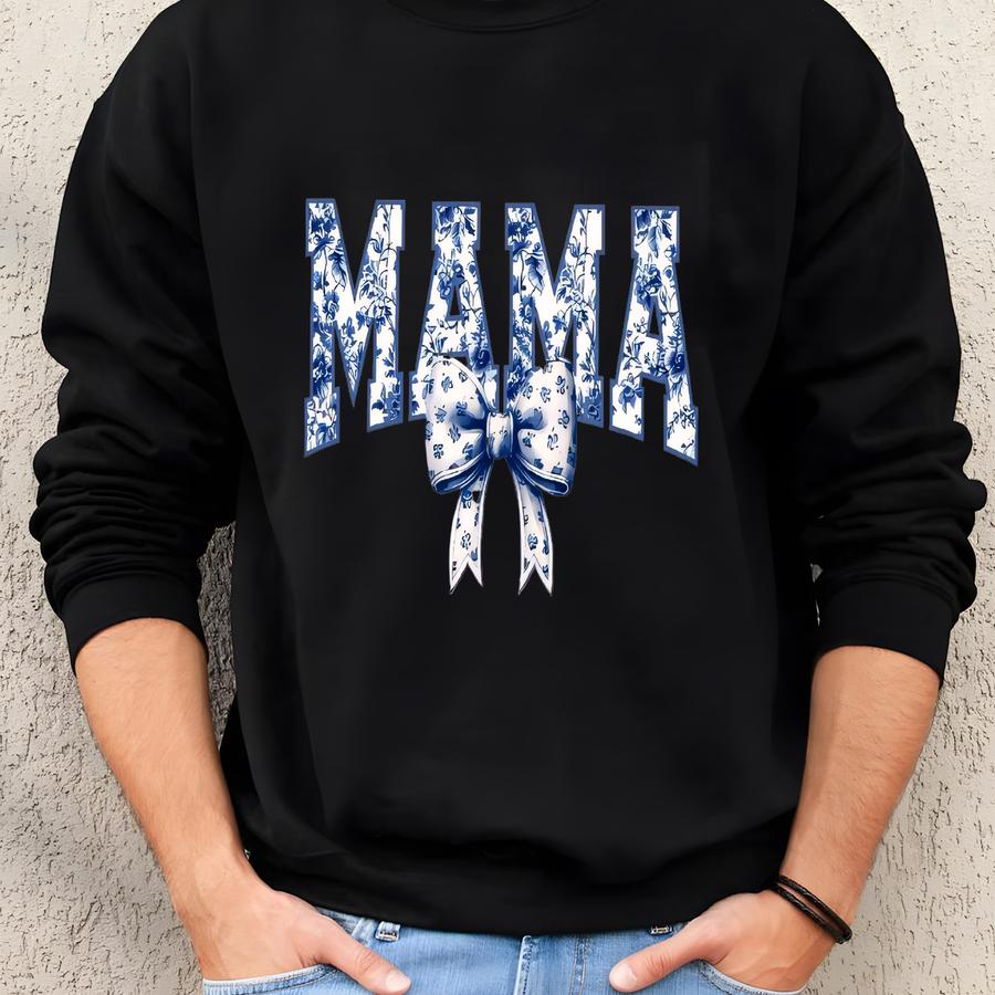 Mama And Mini Chinoiserie Shirts, Blue Toile Matching Outfit, Coquette Clothes, Pregnant Mom Gift, Mini Tee, Chinoiserie Print Mama Shirt Sweatshirt