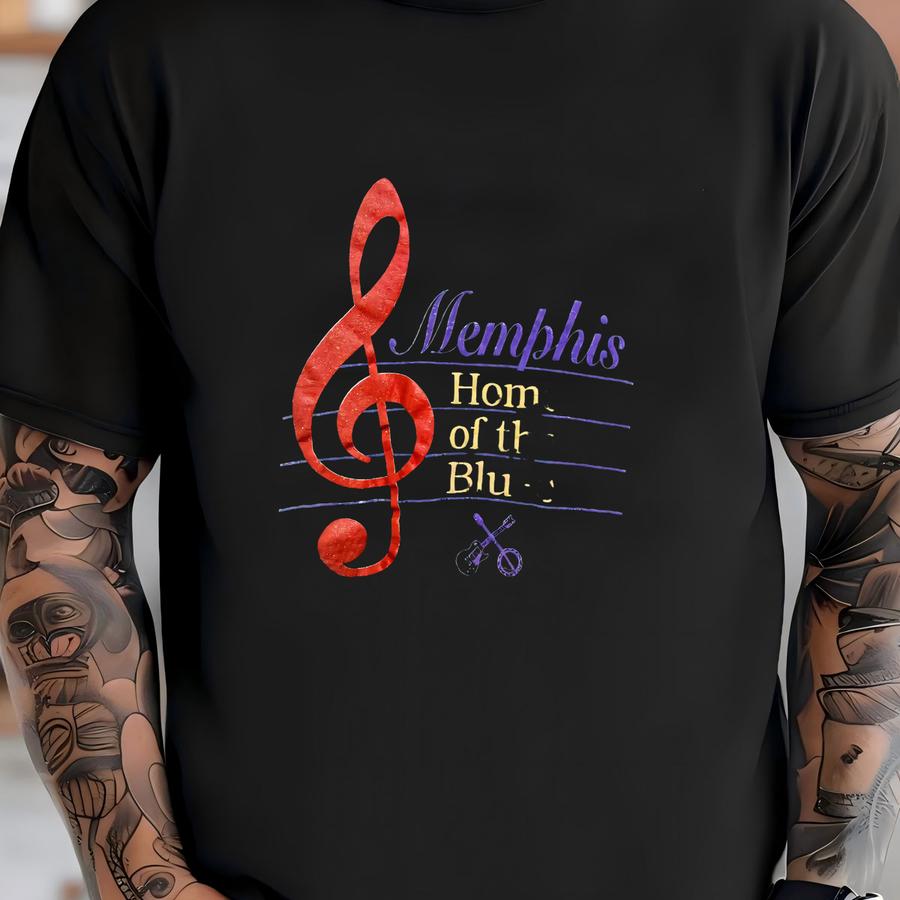 Vintage 1993 Memphis Home Of The Blues Hoodie Size M Tennessee Music City Souvenir Tee Treble Clef Double Collar Art Richards Southern T-shirt
