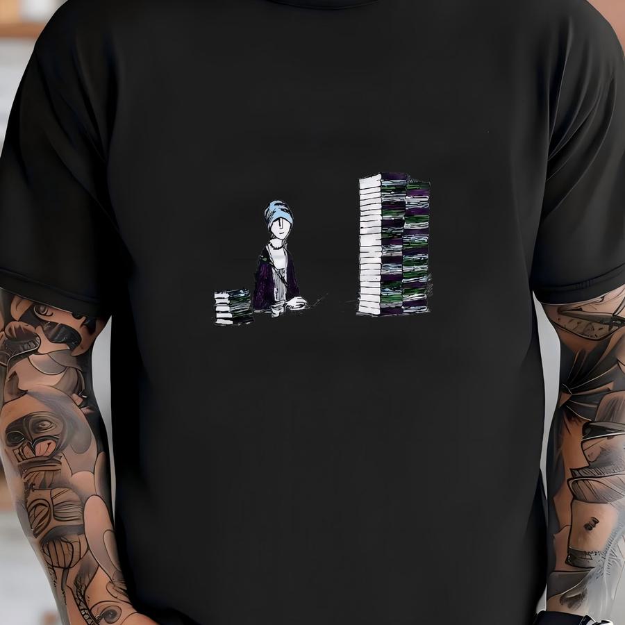 Vintage 90s Edward Gorey Hoodie Size M Too Many Books Quote Tee Funny Cartoon Art Shirt Writer Author Librarian Bibliophile Gift Bookworm T-shirt