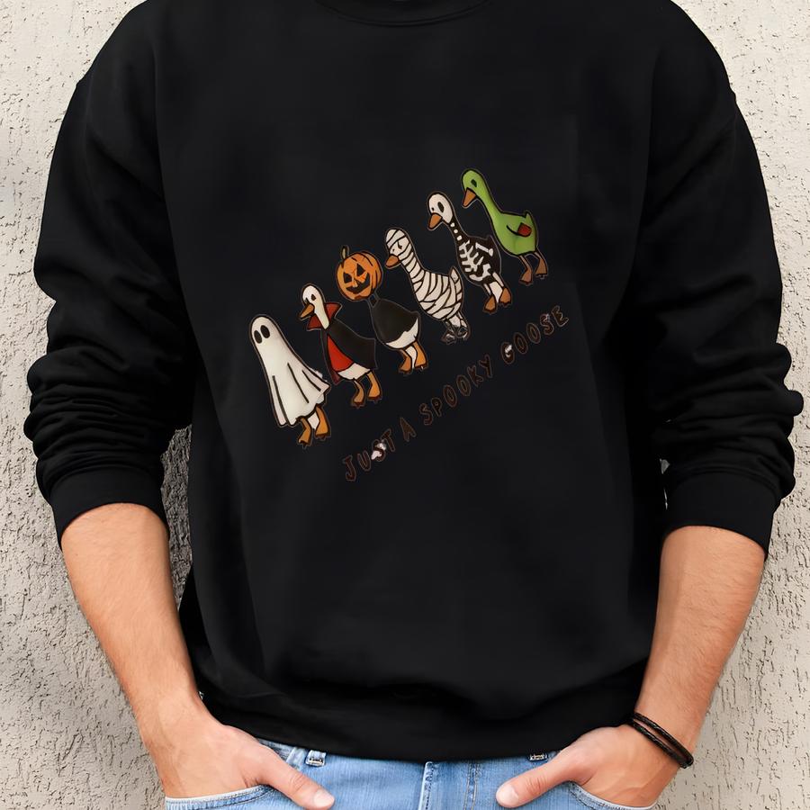Spooky Goose Sweatshirt Cute Halloween Duck Crewneck Just A Spooky Goose Fall Jumper Aesthetic Minimalist Gift Sweatshirt
