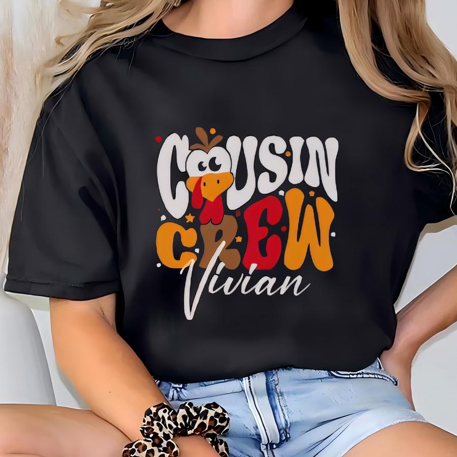 Personalized Cousin Crew Thanksgiving Turkey Kids Sweatshirt: Custom Family Reunion Matching Toddler T-shirt
