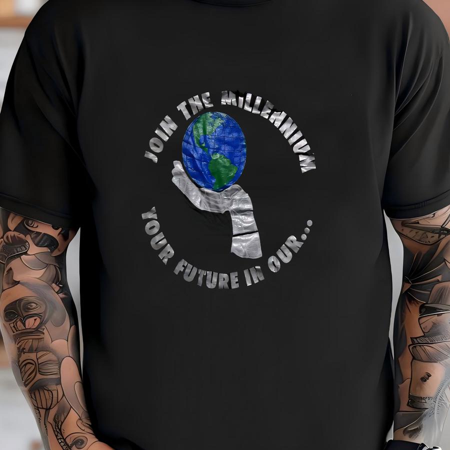 Vintage 90s Millennium 2000 Hoodie Size L Join The Millennium Y2k Promo Tee Puffy Print Double Sided Earth Globe New Years Eve Party Shirt T-shirt