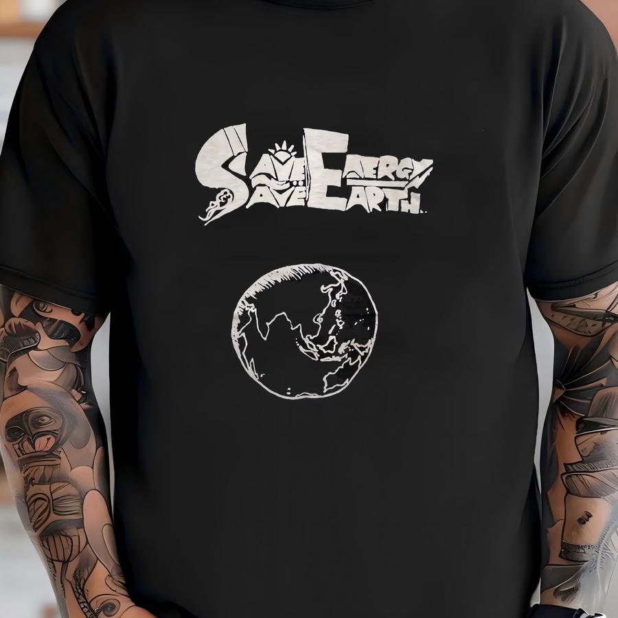 Vintage 90s Save Energy Save Earth Hoodie Size S Environmental Awareness Double Sided Graphic Activist Climate Change Planet Conservation T-shirt