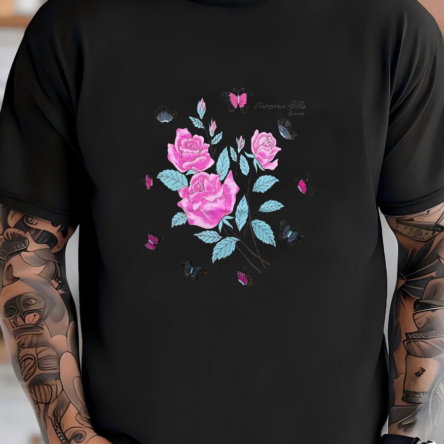 Vintage 90s Niagara Falls Canada Hoodie Size Xl Rose Flower Art Tee Puffy Print Butterfly Floral Souvenir Tourist Nature Graphic Travel T-shirt