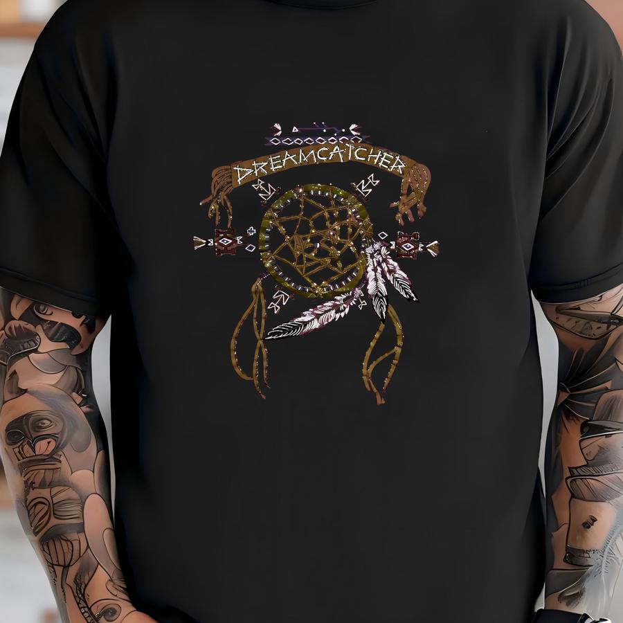 Vintage 90s Dreamcatcher Hoodie Size L Native American Art Tee Puffy Print Feathers Southwestern Spiritual Boho Hippie Indigenous Symbol T-shirt