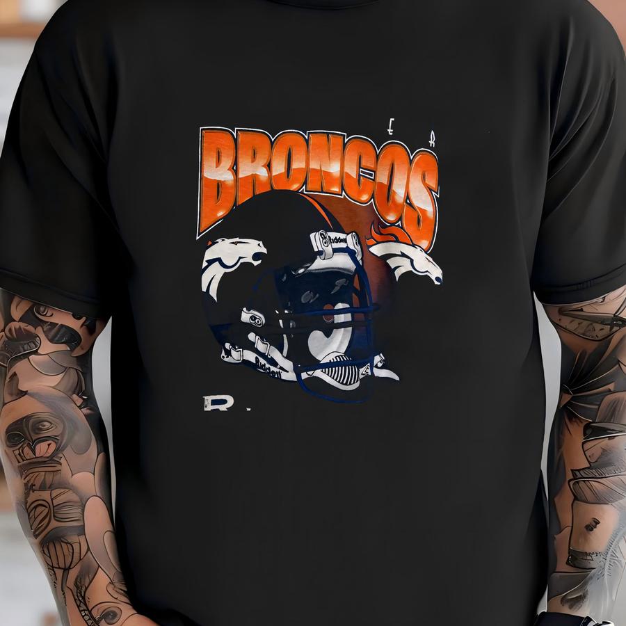 Vintage 90s Denver Broncos Hoodie Size L Riddell Helmet Art Tee Football Pro Sports Big Logo Fan Apparel Mile High Colorado Graphic Tee T-shirt