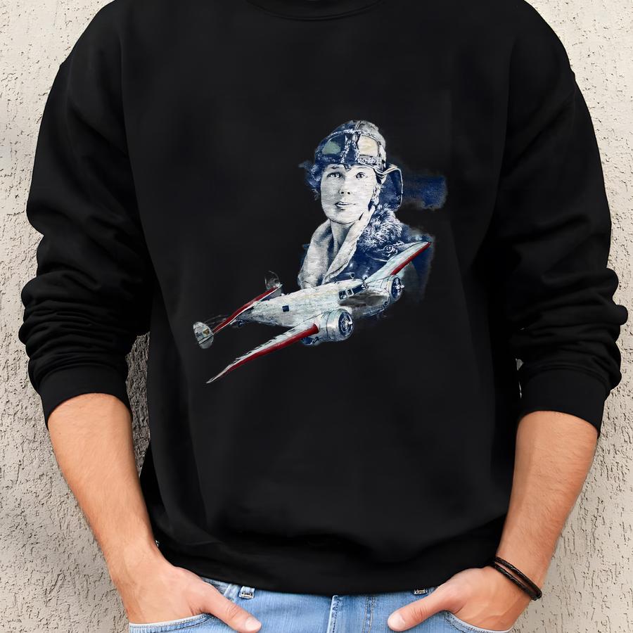 Vintage 1998 Amelia Earhart T-shirt Size M Sophos Art Tee Aviation Pioneer Pilot Airplane History Woman Aviator Lockheed Vega 5b Sweatshirt