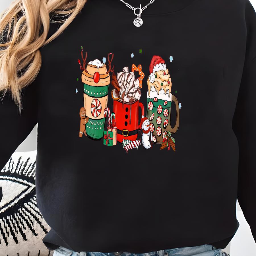 Cute Gingerbread Coffee Cookies Christmas Shirt: Womens Holiday Gift, Xmas Tee Sweatshirt