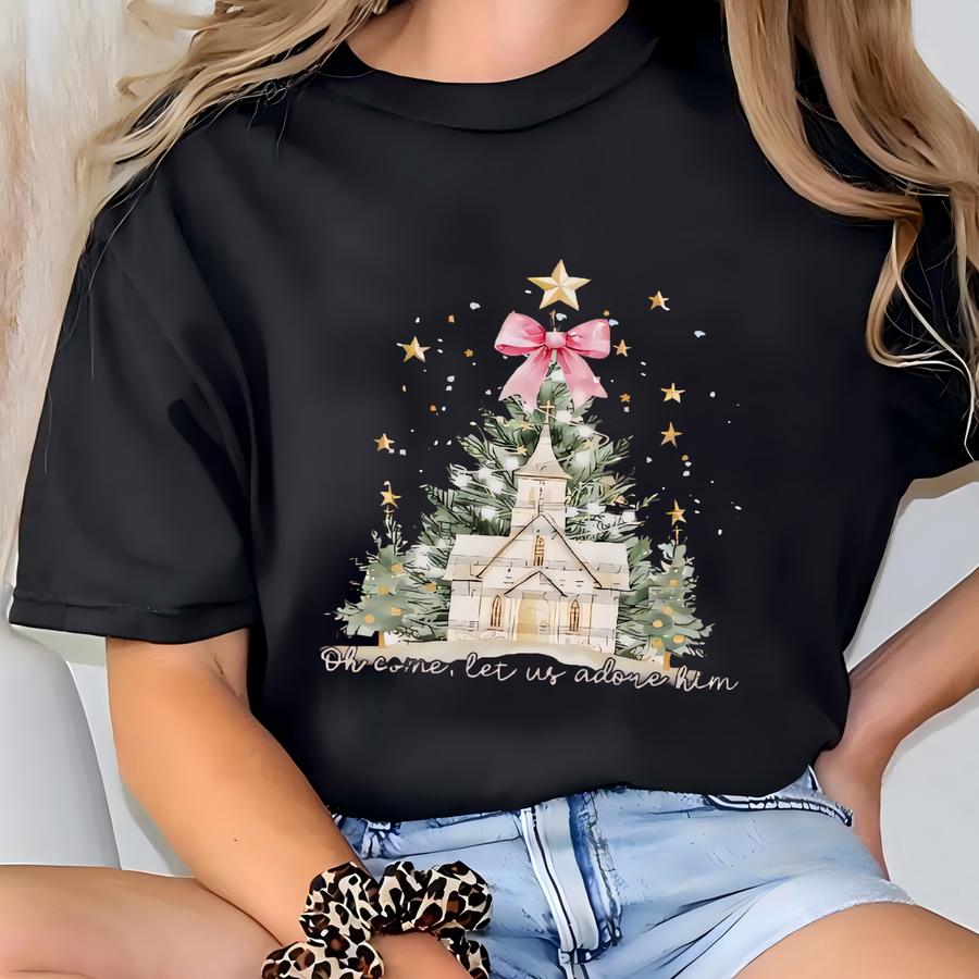 Oh Come Let Us Adore Him Sweatshirt Christian Christmas Sweatshirt Jesus Sweatshirt Coquette Jesus Christmas Crewneck T-shirt