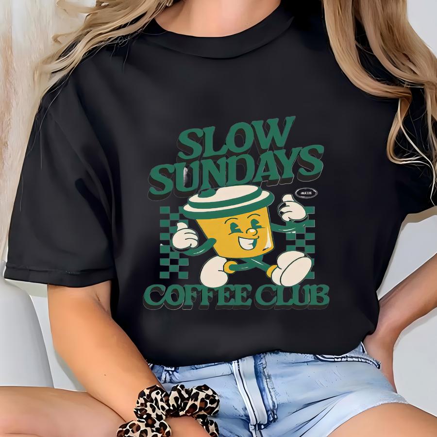 Slow Sundays Coffee Club Hoodie: Retro Graphic Tee T-shirt