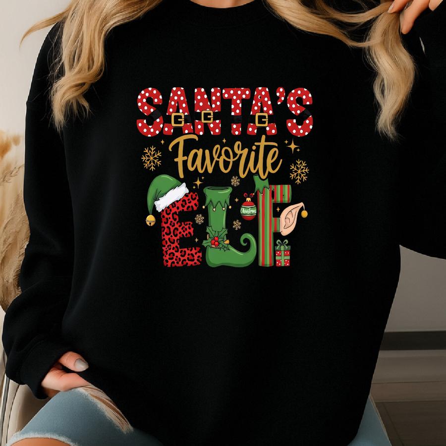 Santa's Favorite Elf T-shirts, Christmas Family Matching, Funny Christmas Shirt, Christmas Elf Shirts, Christmas Family Matching Sweatshirt