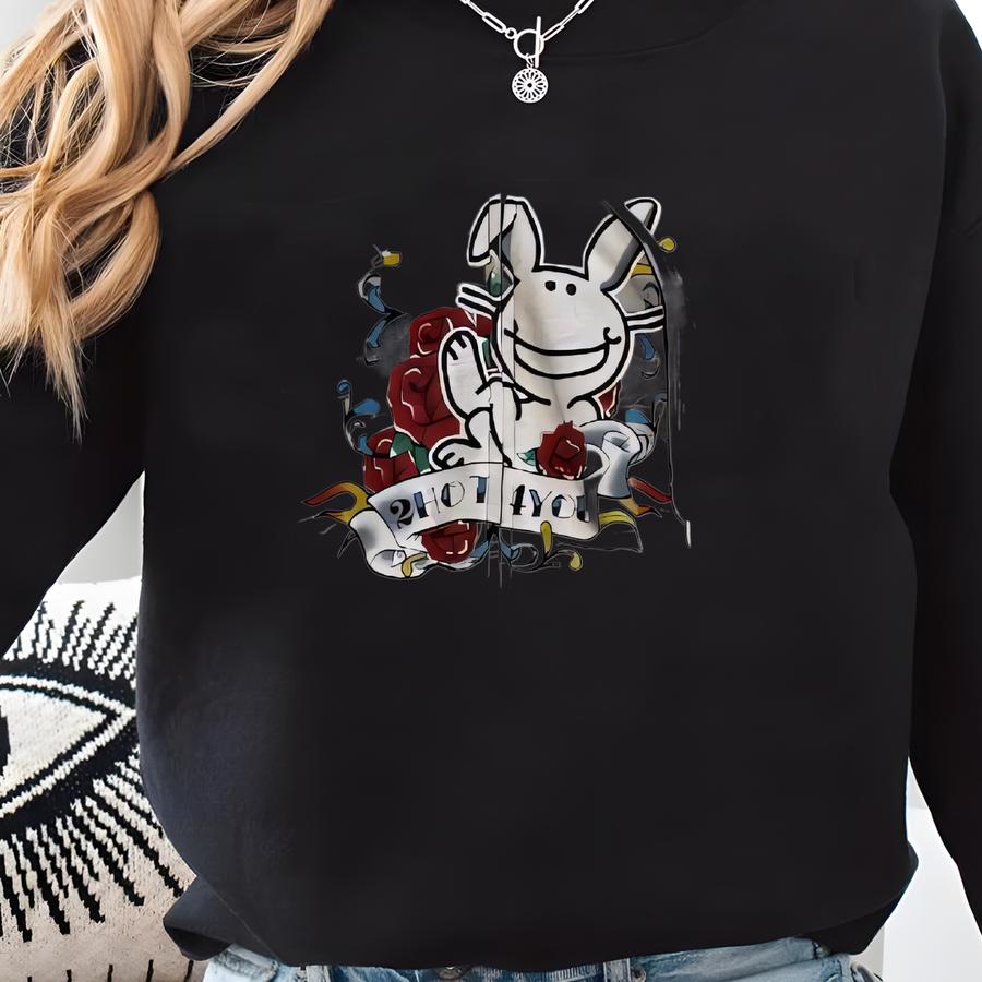Happy Bunny Y2k Grey Hoodie Sweatshirt