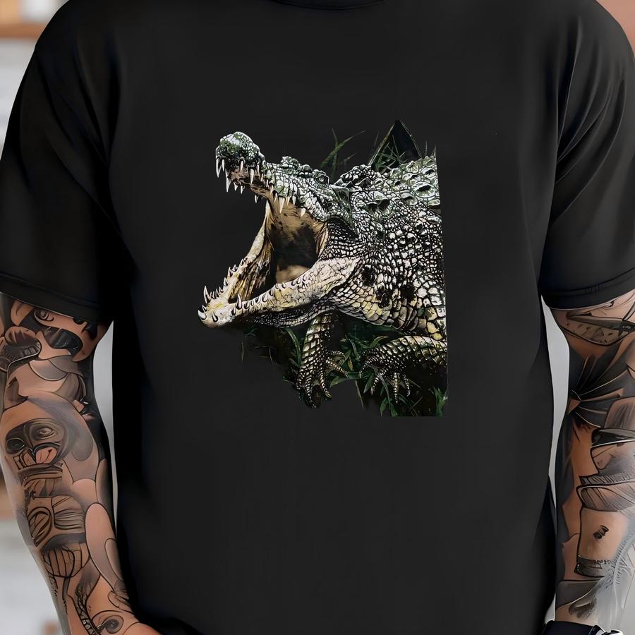 Vintage 90s Darwin Australia Crocodile All Over Print Hoodie Size Xl Big Face Animal Nature Reptile Wildlife Zoo Souvenir Swamp Predator T-shirt