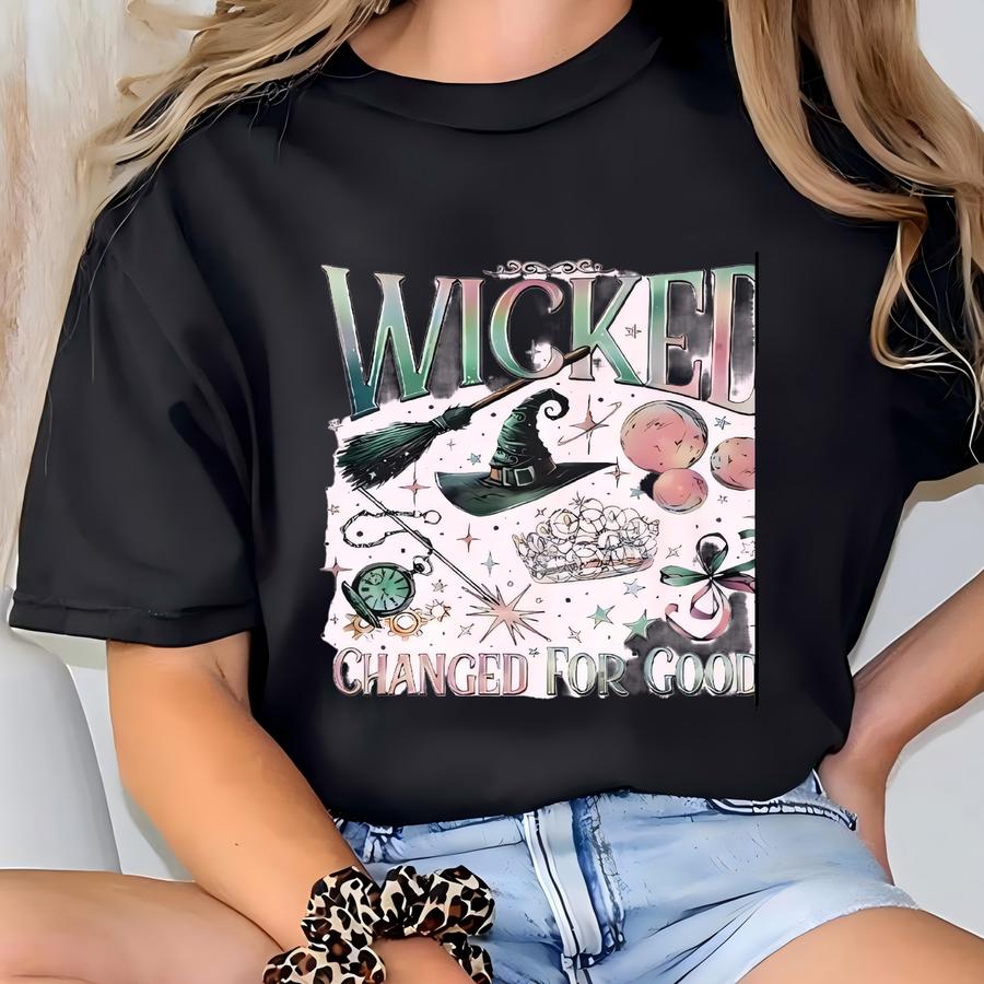 2-sided Wicked Changed For Good Witch Shirt Shirt, Pink And Green Musical Hoodie, Gravity Broomstick Magic Wand, Musical Movie Fan Gift Tee T-shirt