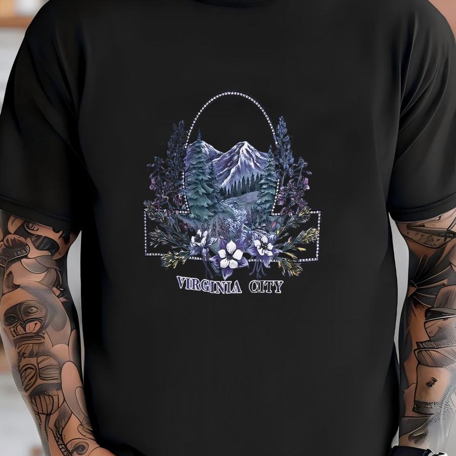 Vintage 90s Virginia City Hoodie Size L Mountain Floral Nature Scene Nevada Souvenir Tourist Tee Western Town Scoop Neck Travel Vacation T-shirt