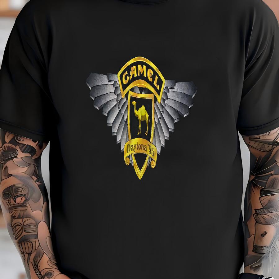 Vintage 1995 Camel Hoodie Size Xl Pocket Tee Cigarette Promo Motorcycle Racing Biker Joe Camel Winged Logo Motorsport Event Rare T-shirt