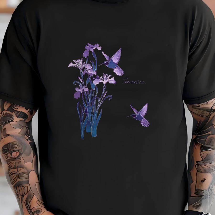 Vintage 90s Tennessee Hummingbird Hoodie Size Xl Floral Nature Tee State Souvenir Bird Watching Iris Flower Art Wildlife Cottagecore Style T-shirt