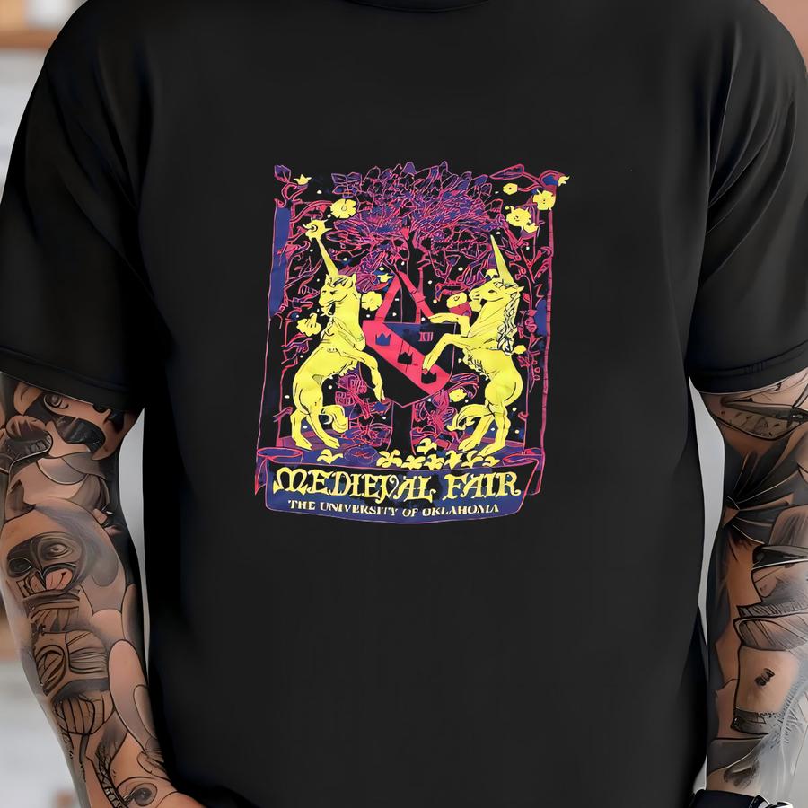 Vintage 80s Medieval Fair Unicorn University Of Oklahoma Sooners Art Shirt T-shirt