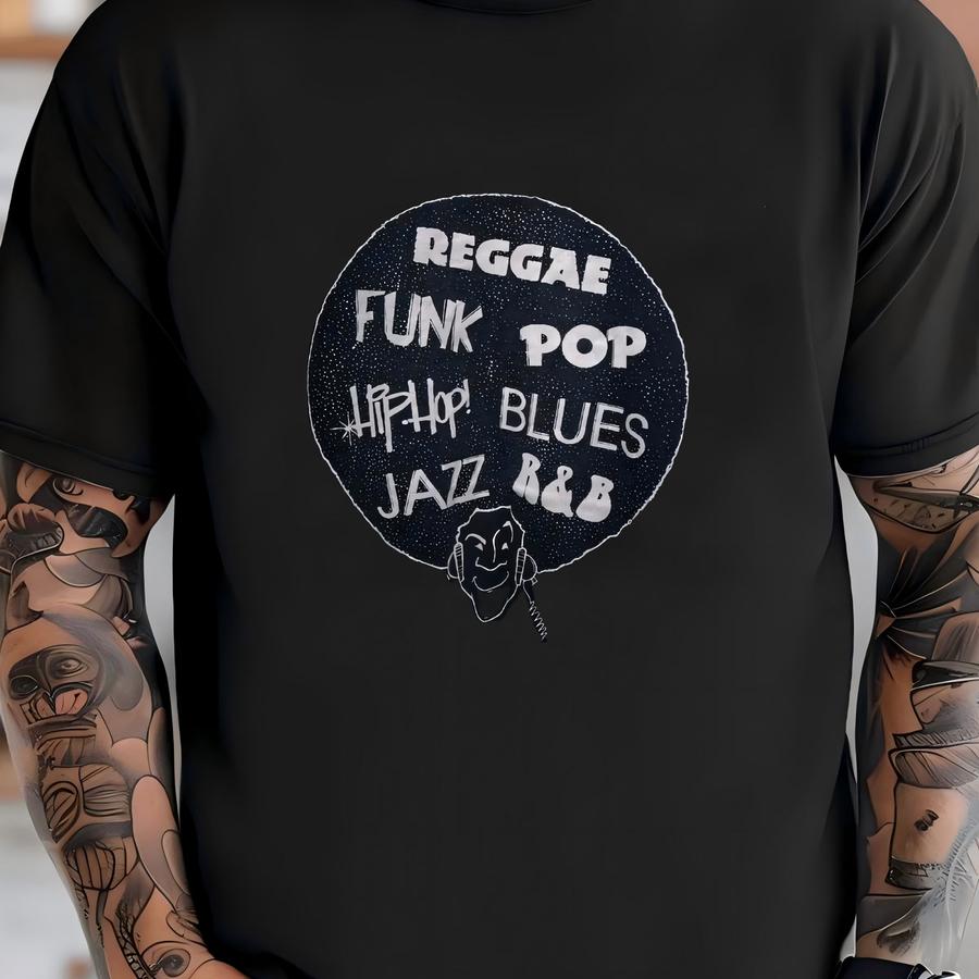 Vintage 90s Phatt Afro Music Shirt Hoodie Size 2xl Music Genres Funk Pop Hip Hop Jazz Rare Streetwear Double Sided Big Print Barcode Tee T-shirt