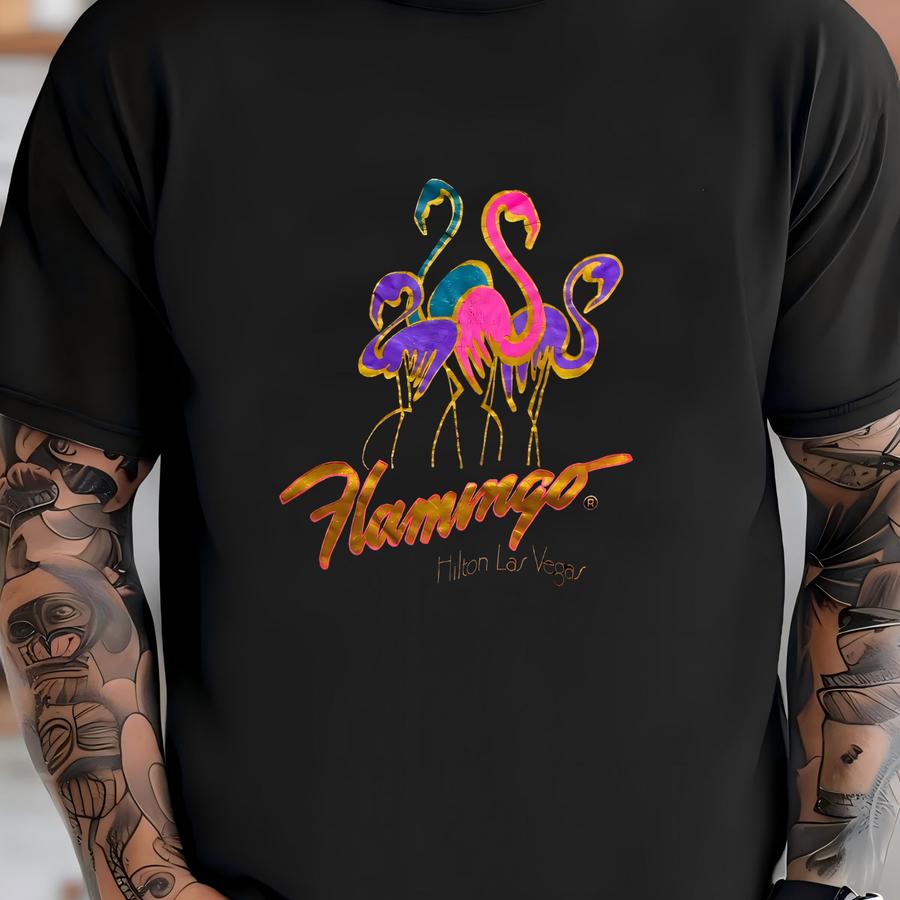 Vintage 90s Flamingo Las Vegas Hoodie Size L Casino Hotel Souvenir Neon Animal Bird Tourist Tee Sin City Gambling Retro Style Faded T-shirt
