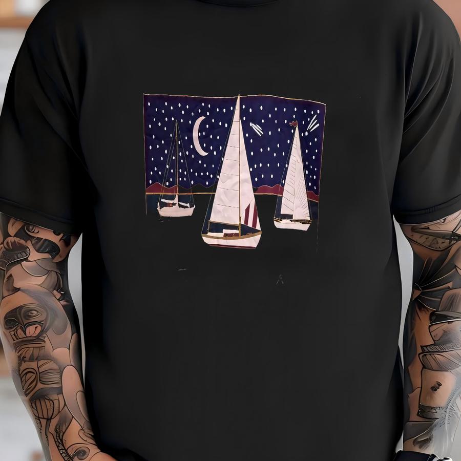 Vintage 90s Island Ocean State Hoodie Size Xl Sailboat Nautical Night Scene Art Tee Sailing New England Al Souvenir Travel Gift T-shirt