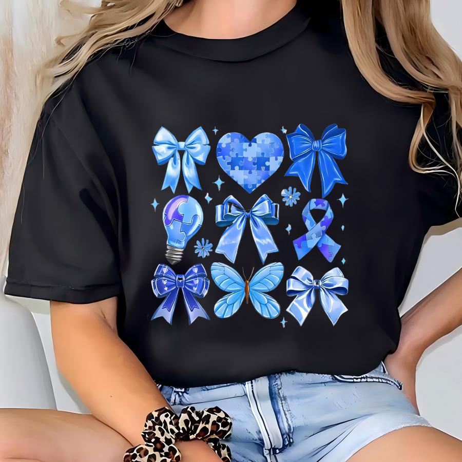Coquette Bows Autism Awareness Shirt, , Autism Awareness Day, In April We Wear Blue, Autism Month, Autism Mom Dad Tee, 162885 T-shirt