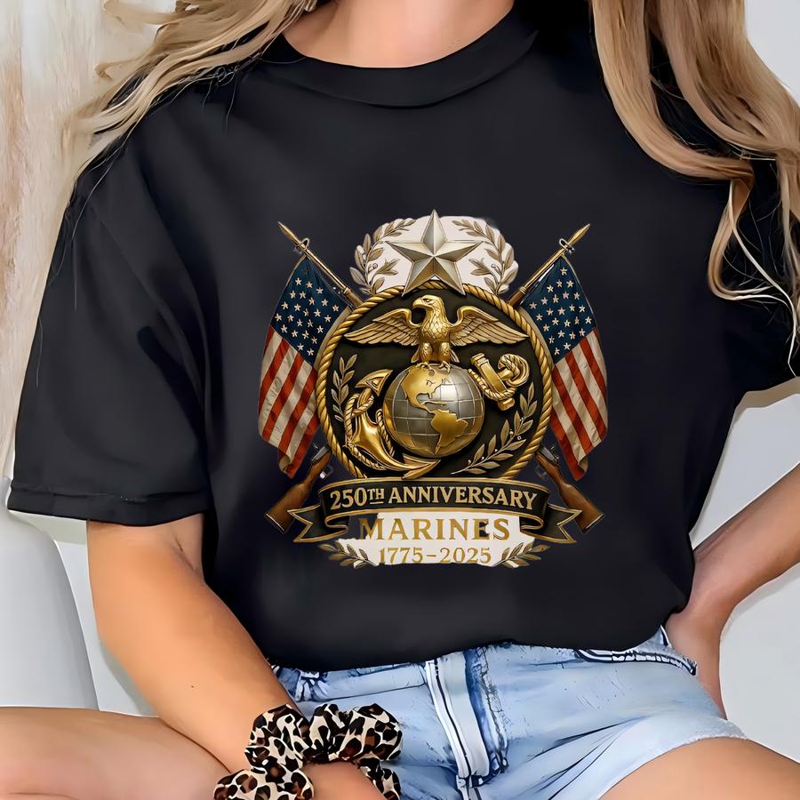 Marine 250th Anniversary Sweatshirt, Us Marines Freedom Sweater, 1775-2025 Military, Veteran Gif, Us Flag T-shirt