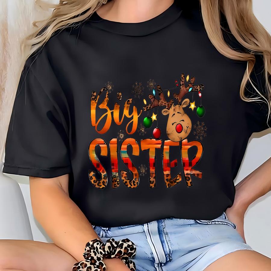 Big Sister Christmas Shirt | Holiday Pregnancy Reveal Outfit | Cute Reindeer Toddler Youth Christmas Tee T-shirt