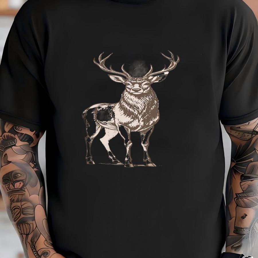 Vintage Reindeer Sweatshirt, Rustic Christmas Deer Shirt, Retro Holiday Crewneck, Minimal Winter Wildlife Gift, Reindeer Christmas Shirt T-shirt