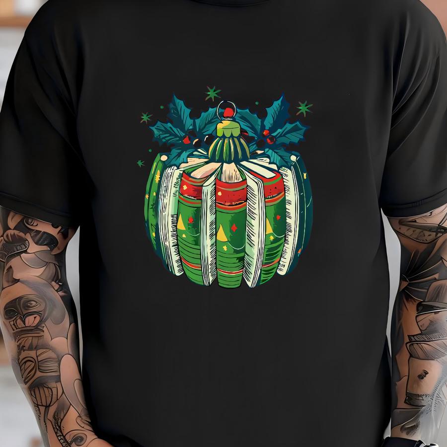 Christmas Pumpkin Sweatshirt, Holiday Shirt With Holly And Gift Wrap Print T-shirt
