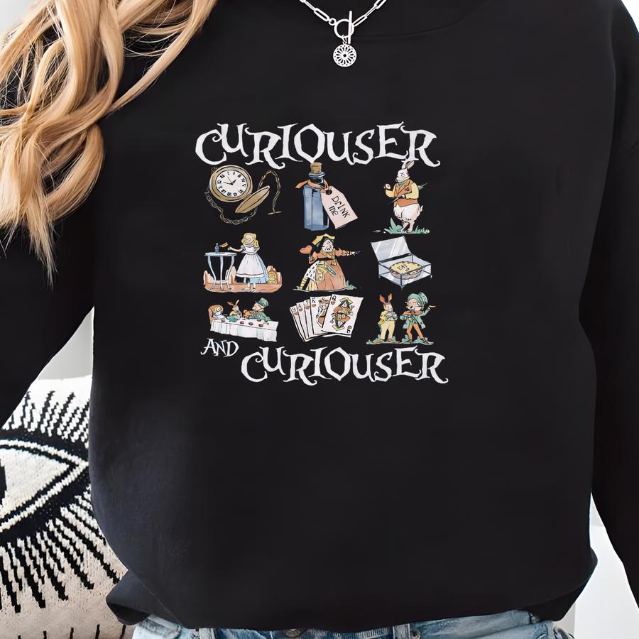 Curiouser Alice Sweatshirt: Watercolor Tea Party Design Sweatshirt