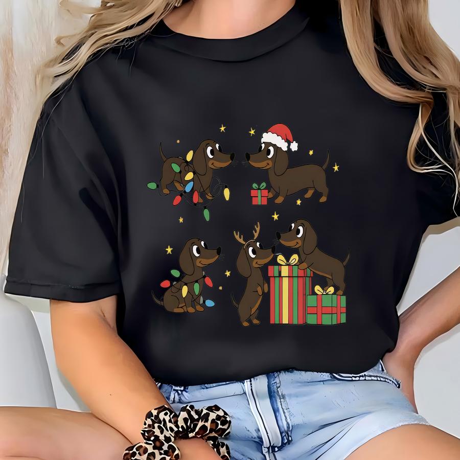 Dachshund Christmas Sweatshirt, Wiener Dog Holiday Hoodie, Dog Lover Gift, Cute Christmas Dog Shirt, Funny Pet Lover Gift, Dog Mama Gift T-shirt
