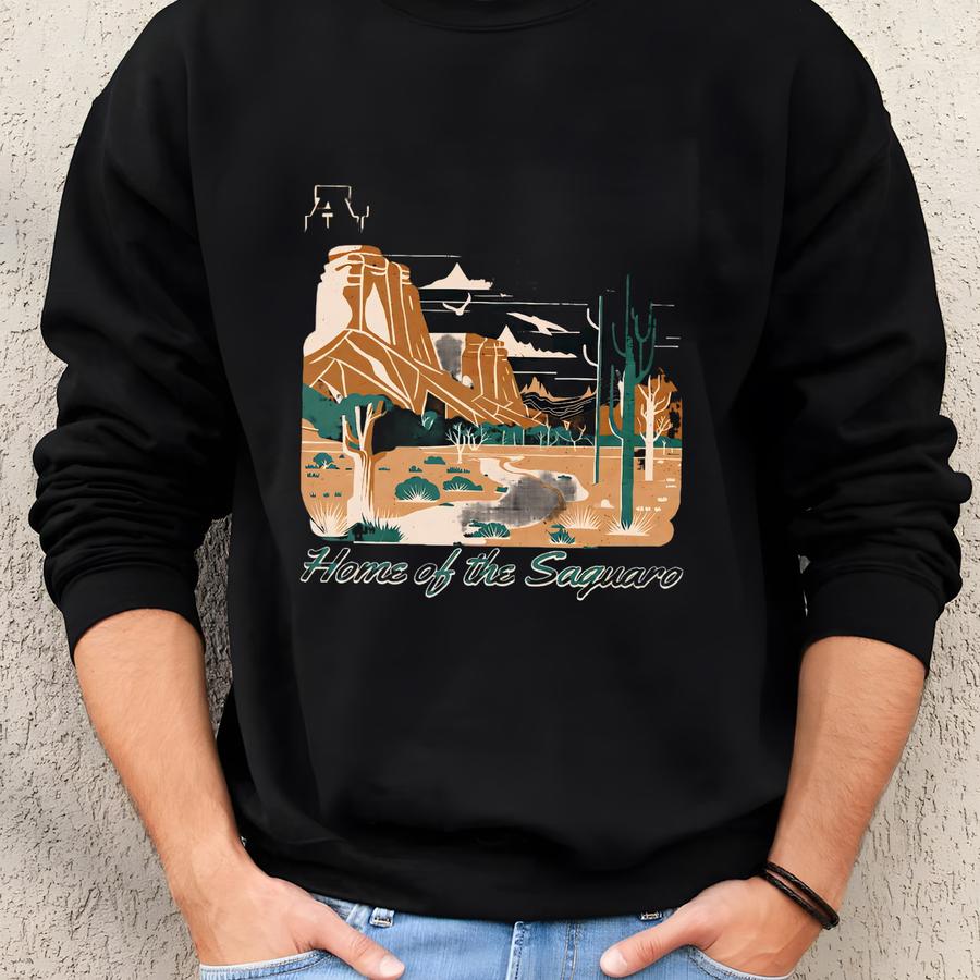 Arizona Saguaro Sweatshirt, Vintage Desert Southwest Top, Canyon Landscape Road Trip Top, Home Of Saguaro Gift, Arizona Sweater, Unisex Sweatshirt