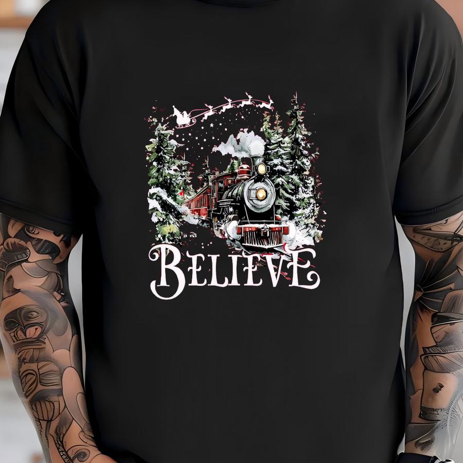 Believe Hoodie, Christmas Shirt, Winter Vibes Shirt, Inspirational Shirt, Christmas Train Shirt, Retro Vibes Shirt, Santa Shirt, Xmas Tee Shirt