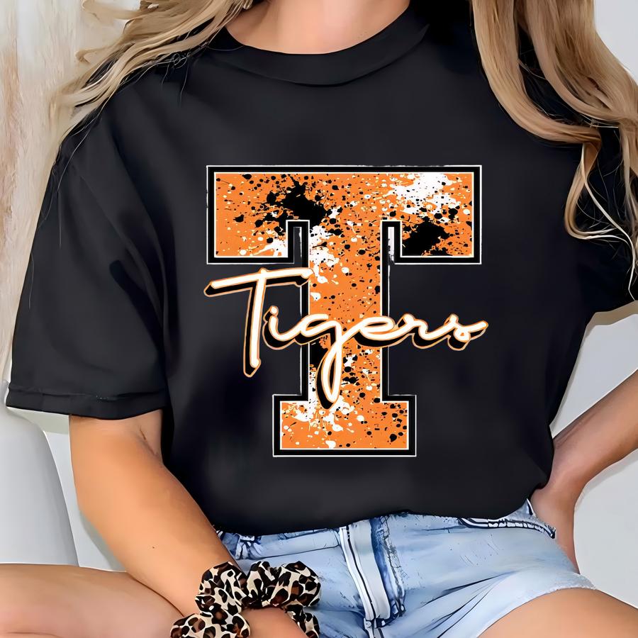 Tigers Shirt Custom School Shirt Custom Mascot Shirt School Spirit Shirt Tiger Pride Shirt Teacher Sweatshirt Tigers Sweatshirt Splatter T-shirt