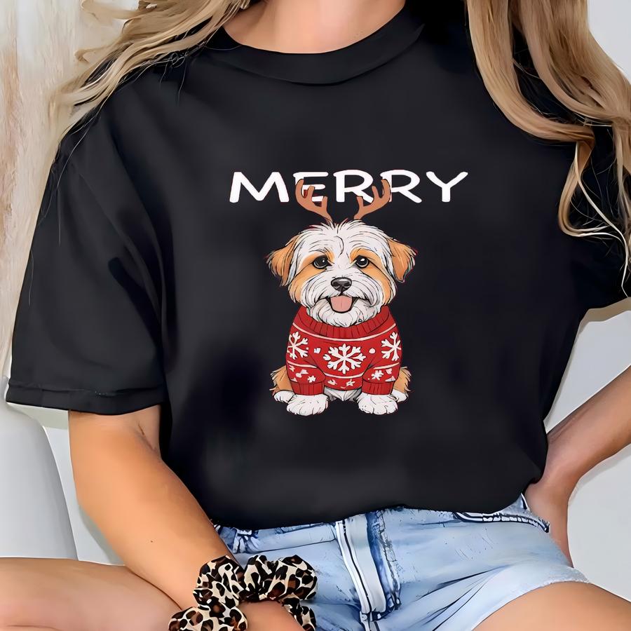 Tibetan Terrier Christmas Sweatshirt Merry Woofmas Holiday Dog Reindeer Hanes Ultimate Cotton Crewneck T-shirt