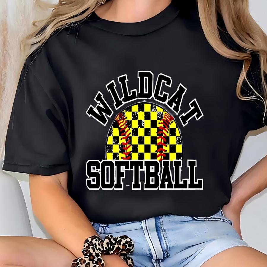 Custom Softball Shirt Softball Sweatshirt School Spirit Shirt Softball Mom Shirt Checkered Print Shirt Sports Team Shirts Custom Team Shirt T-shirt